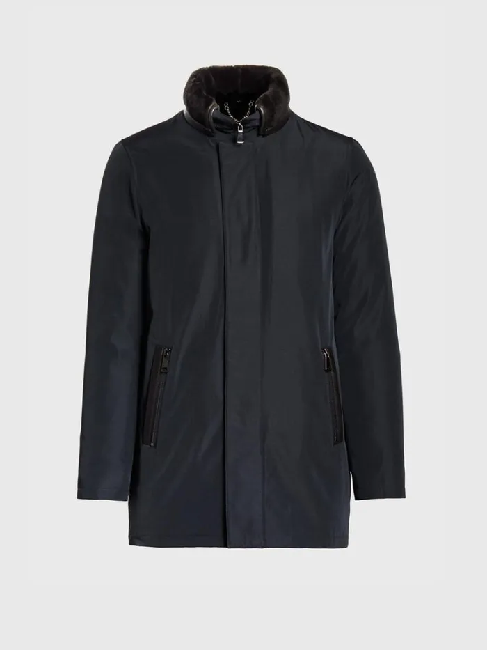 Overcoats Mens Paul Stuart Shearling Rain Jacket Navy