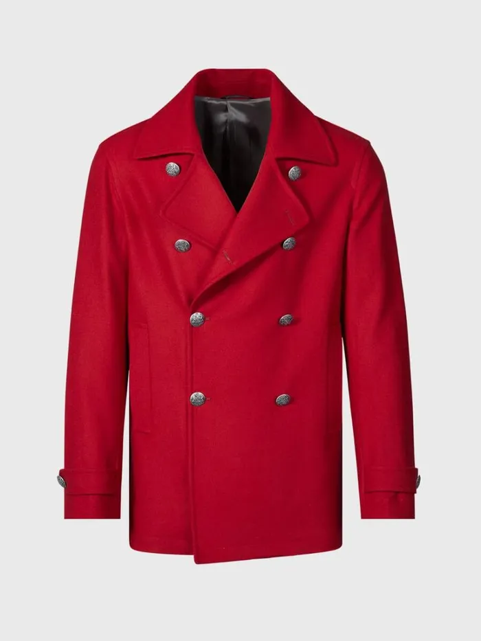 Overcoats Mens Paul Stuart Wool and Cashmere Peacoat Red