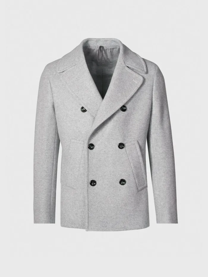 Overcoats Mens Paul Stuart Wool Jersey Peacoat Grey