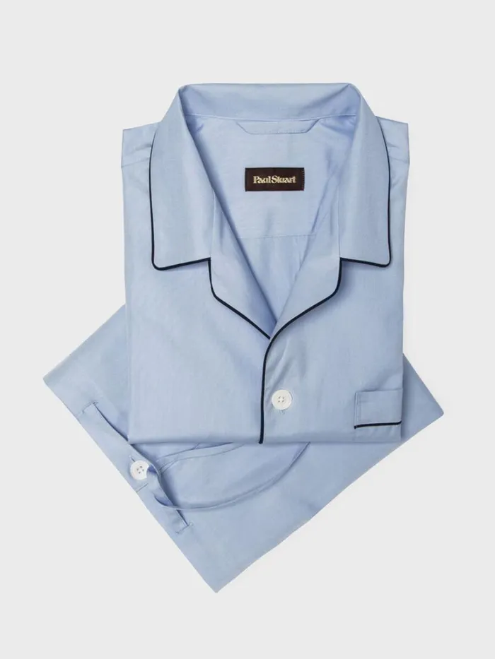 Pajamas and Loungewear Mens Paul Stuart Cotton Broadcloth Pajama Blue