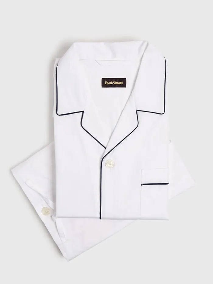 Pajamas and Loungewear Mens Paul Stuart Cotton Broadcloth Pajama White