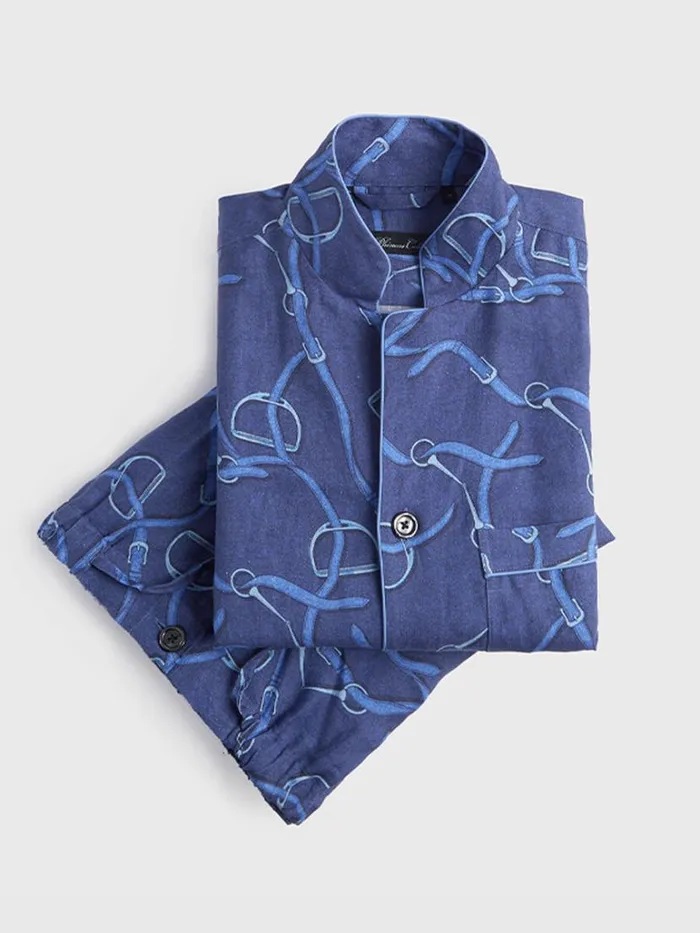 Pajamas and Loungewear Mens Paul Stuart Linen Equestrian Print Pajama Indigo