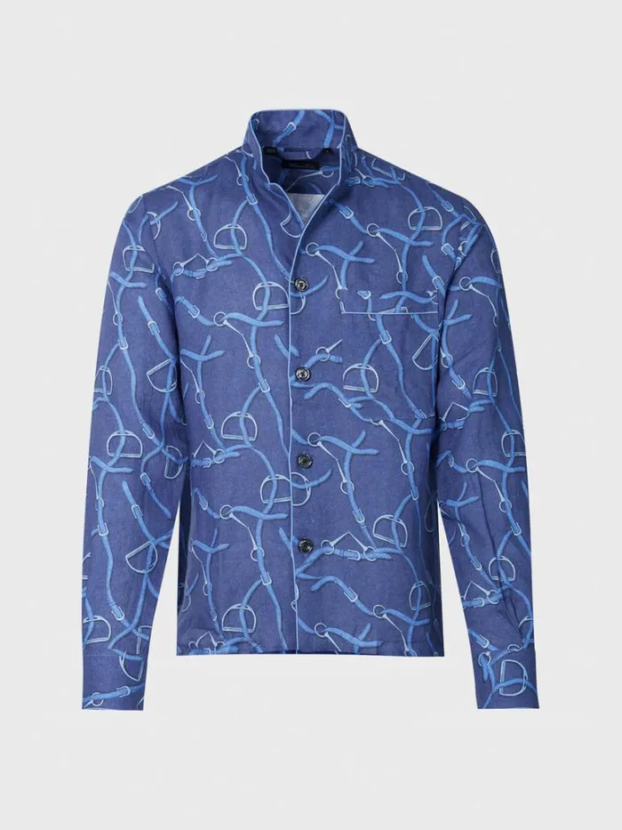 Pajamas and Loungewear Mens Paul Stuart Linen Equestrian Print Pajama Indigo