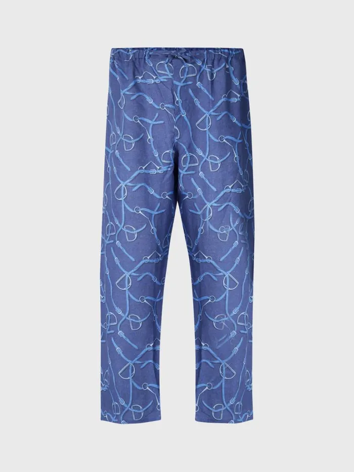 Pajamas and Loungewear Mens Paul Stuart Linen Equestrian Print Pajama Indigo