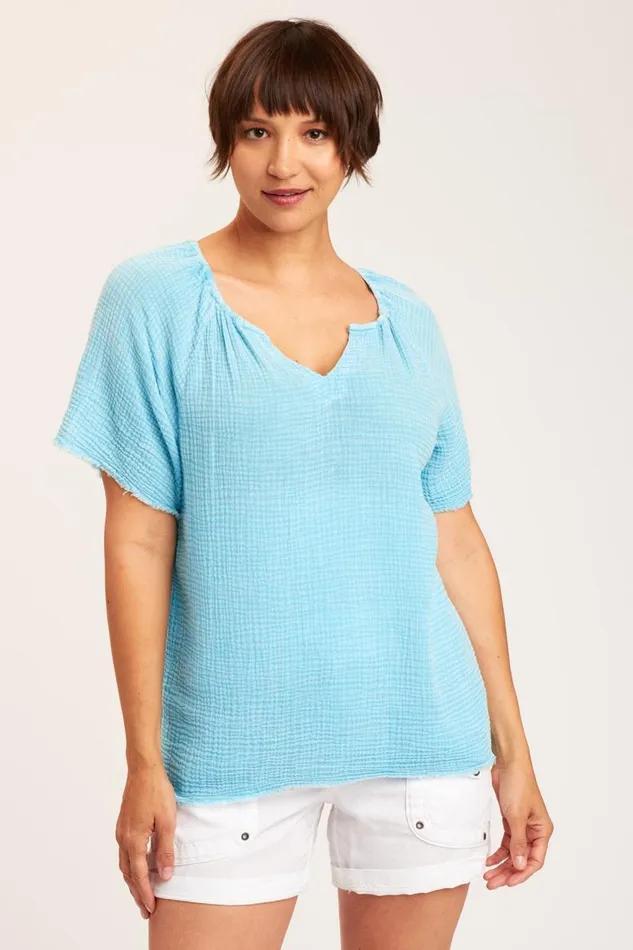 Pearl Top Distress Wash Stream Clothing XCVI ShirtsBlouses