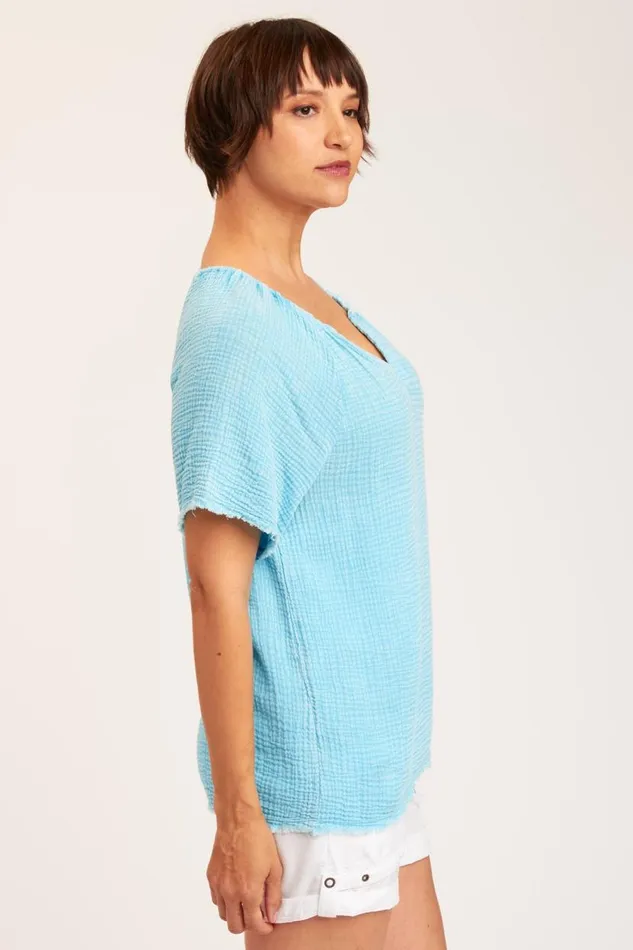 Pearl Top Distress Wash Stream Clothing XCVI ShirtsBlouses