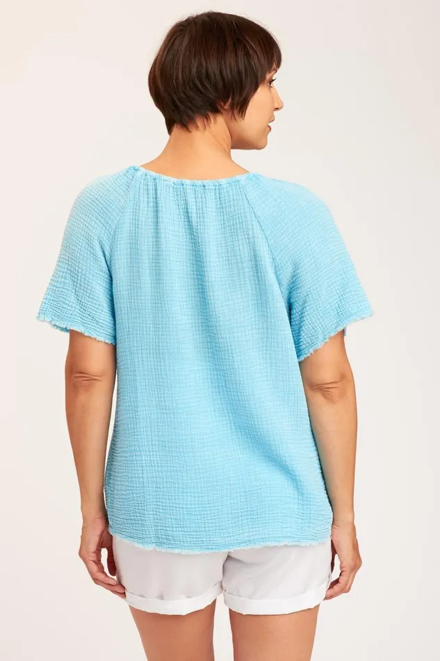 Pearl Top Distress Wash Stream Clothing XCVI ShirtsBlouses