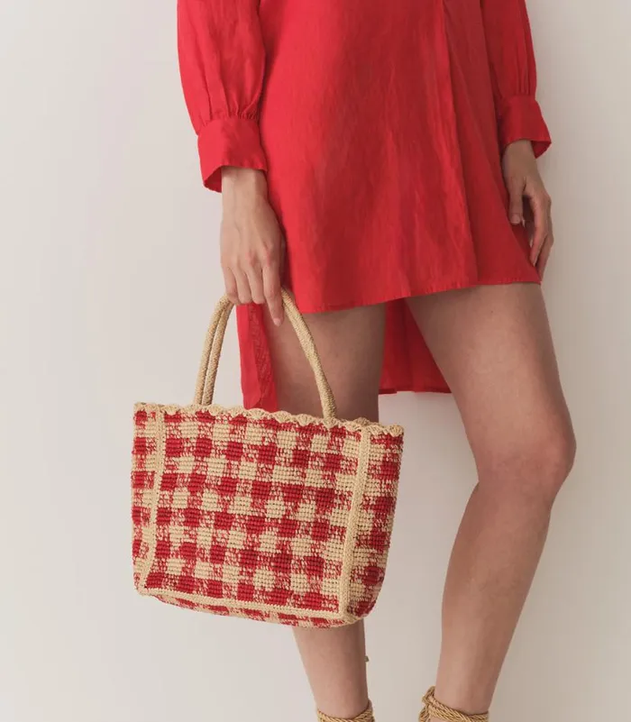 PETITE MATHILDE BAG Red Gingham Raffia Shop DEN Bags