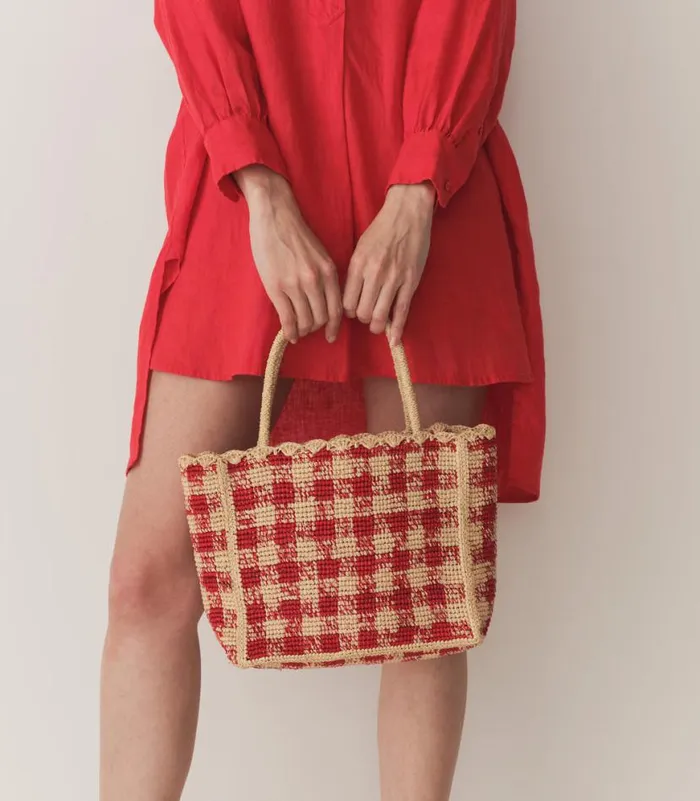 PETITE MATHILDE BAG Red Gingham Raffia Shop DEN Bags
