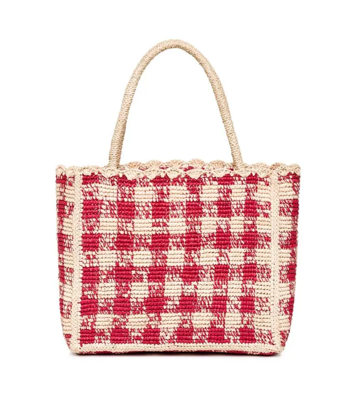 PETITE MATHILDE BAG Red Gingham Raffia Shop DEN Bags