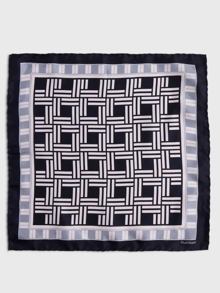 Pocket Squares Mens Paul Stuart Deco Print Silk Pocket Square Black