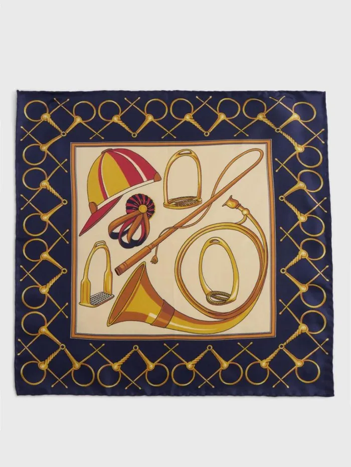 Pocket Squares Mens Paul Stuart Equestrian Printed Silk Pocket Square Burgundynavy