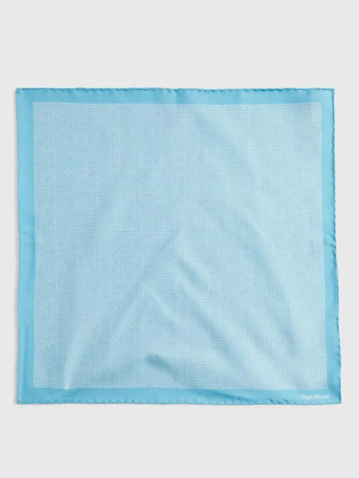 Pocket Squares Mens Paul Stuart Reversible Silk Plaid Pocket Square Light Blue