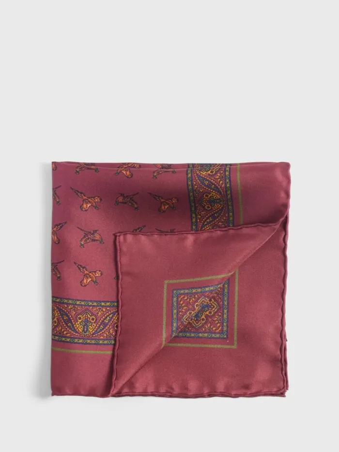 Pocket Squares Mens Paul Stuart Silk Deco Stripe And Bird Print Pocket Square Burgundy Pocket Squares Mens Paul Stuart Silk Deco Stripe And Bird Print Pocket Square Burgundy