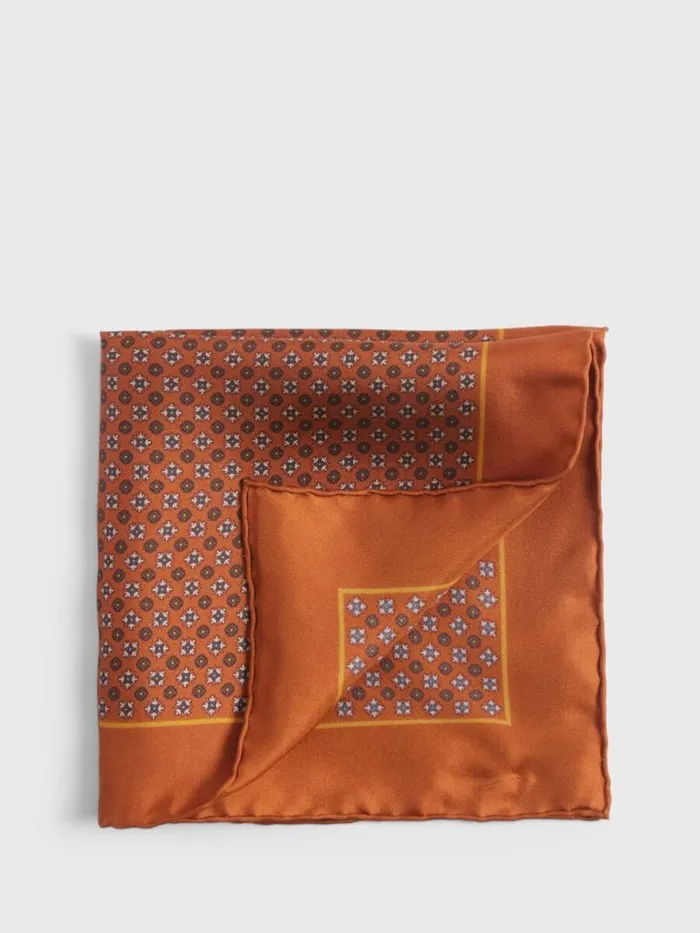 Pocket Squares Mens Paul Stuart Silk Floral Medallion Pocket Square Gold