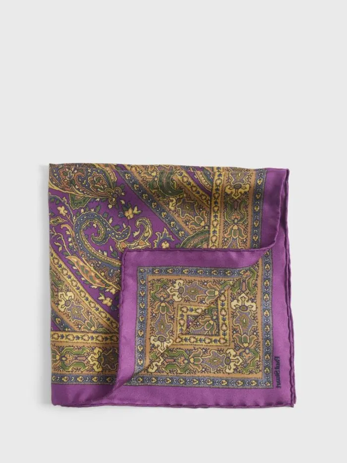 Pocket Squares Mens Paul Stuart Silk Paisley Pocket Square Burgundy