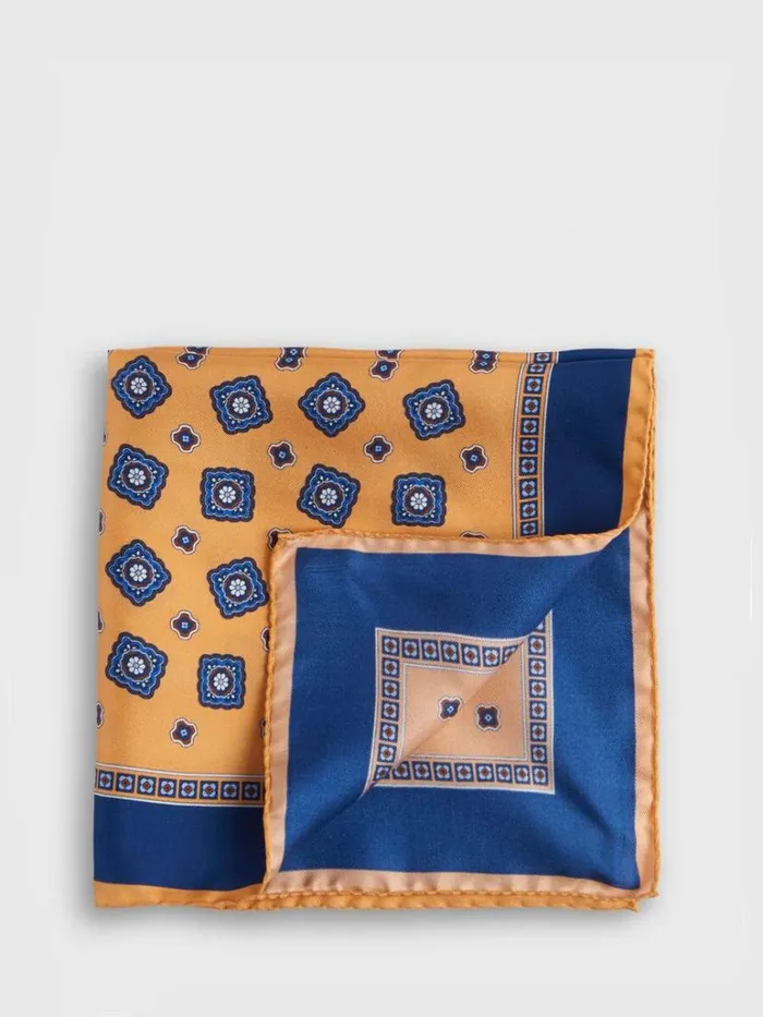 Pocket Squares Mens Paul Stuart Silk Tossed Medallion Pocket Square Navy