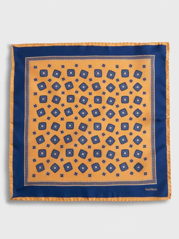 Pocket Squares Mens Paul Stuart Silk Tossed Medallion Pocket Square Navy
