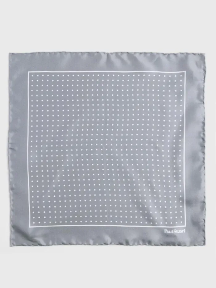 Pocket Squares Mens Paul Stuart Silk Twill Dot Print Pocket Square Silverwhite