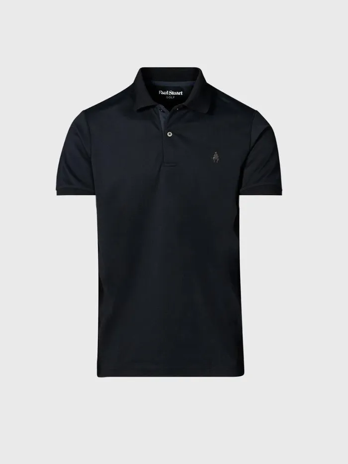 Polos and TShirts Mens Paul Stuart Golf Polo With Man On Fence Logo Black
