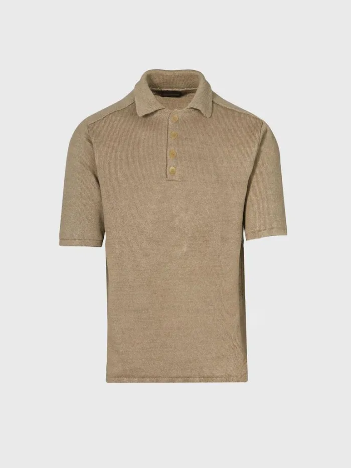 Polos and TShirts Mens Paul Stuart Linen Knitted Short Sleeve Polo Shirt Beige Polos and TShirts Mens Paul Stuart Linen Knitted Short Sleeve Polo Shirt Beige