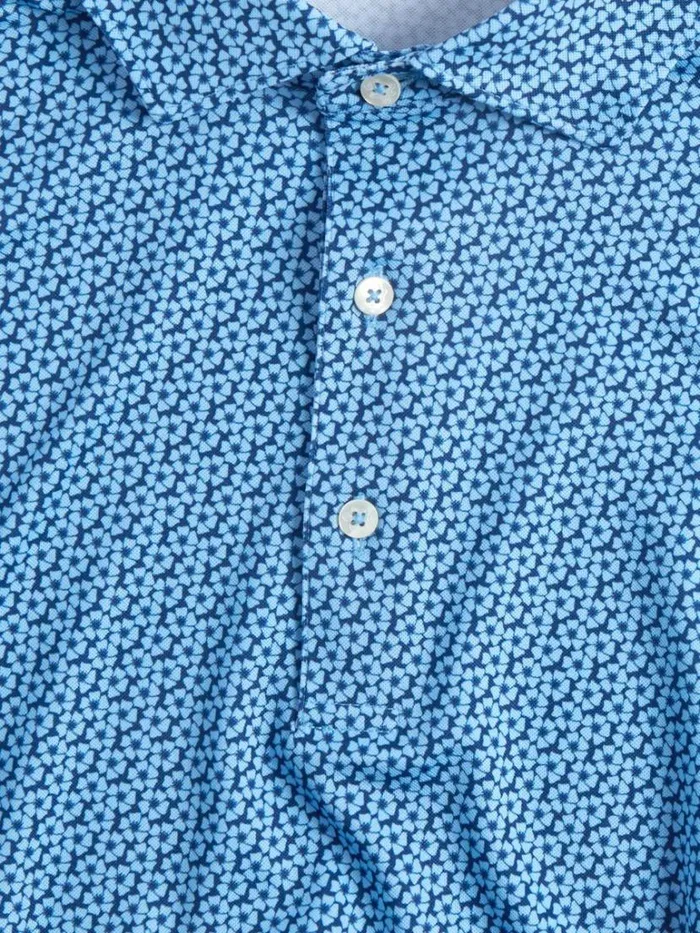 Polos and TShirts Mens Paul Stuart Printed Floral Performance Polo Navylight Blue