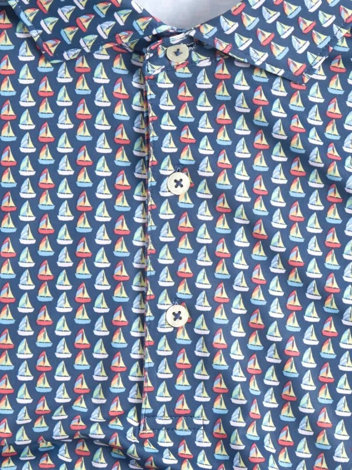 Polos and TShirts Mens Paul Stuart Sailboat Print Performance Polo Navy