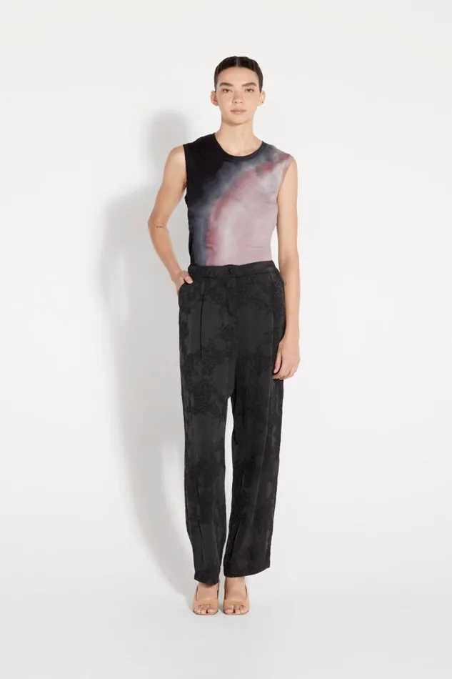Raquel Allegra Bottoms Women Black Silk Jacquard Bianca Pant