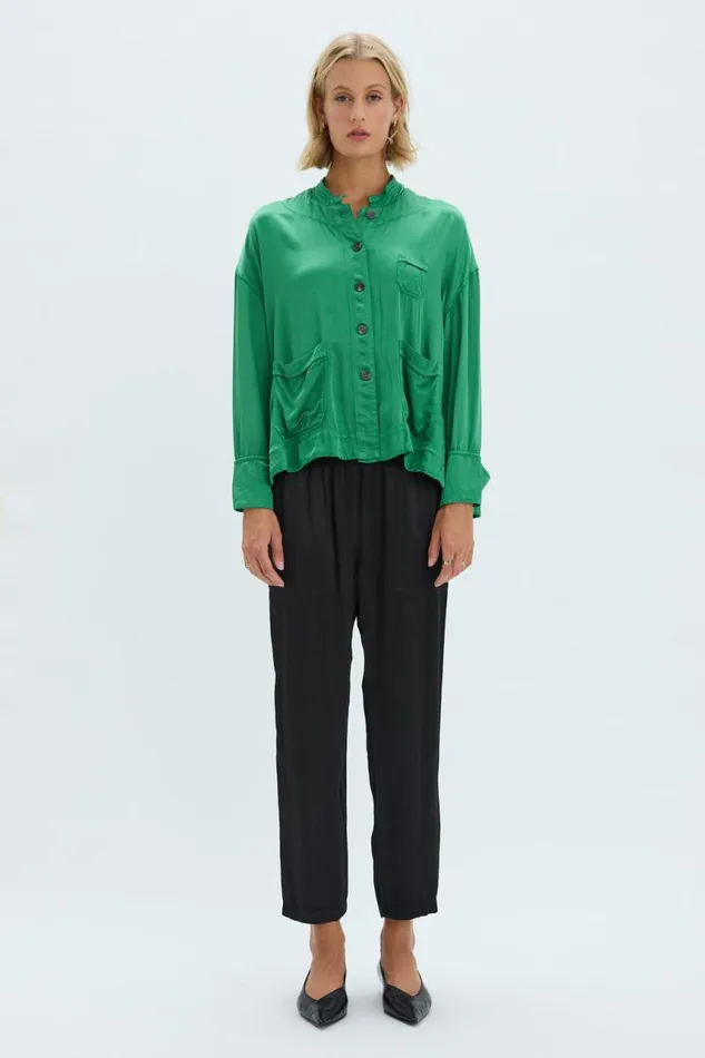 Raquel Allegra Bottoms Women Pebble Satin Black Trapunto Pant