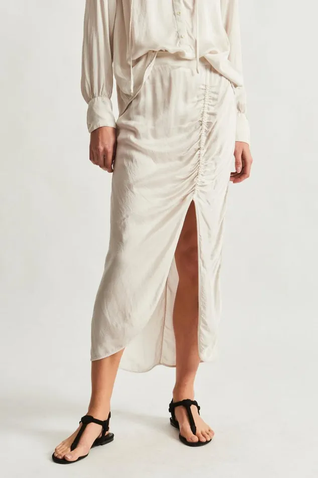 Raquel Allegra Bottoms Women Pebble Satin Dirty White Pretoria Midi Skirt