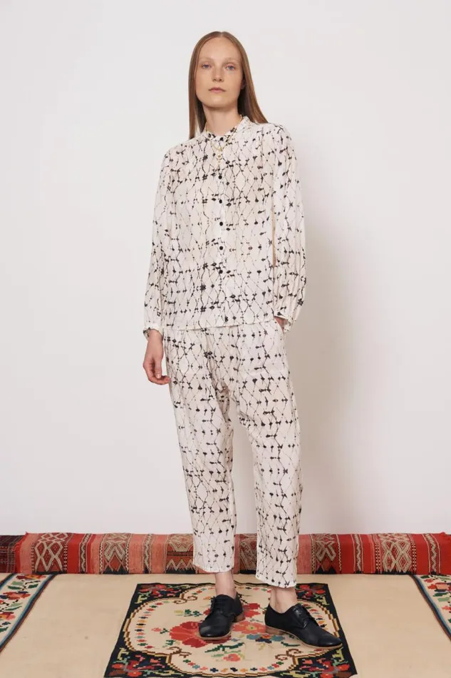 Raquel Allegra Bottoms Women Silk Georgette Diamond Cream Fez Pant