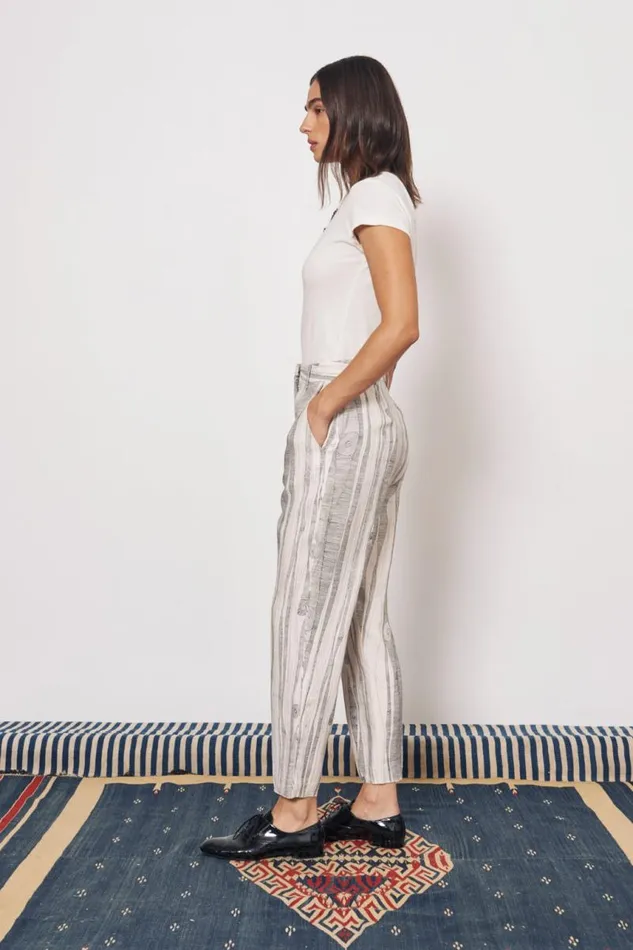 Raquel Allegra Bottoms Women Silk Linen Dirty White Black Print Narobi Pant