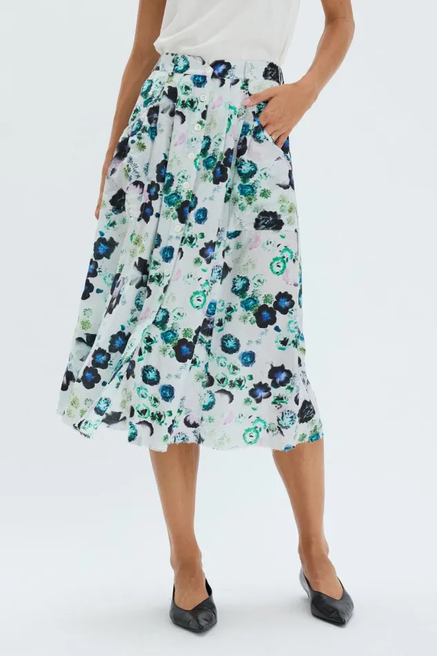 Raquel Allegra Bottoms Women Silk Voile White Floral Franklin Skirt