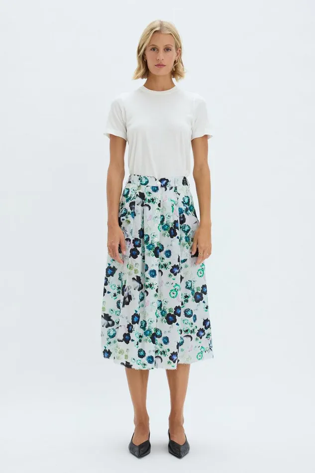 Raquel Allegra Bottoms Women Silk Voile White Floral Franklin Skirt