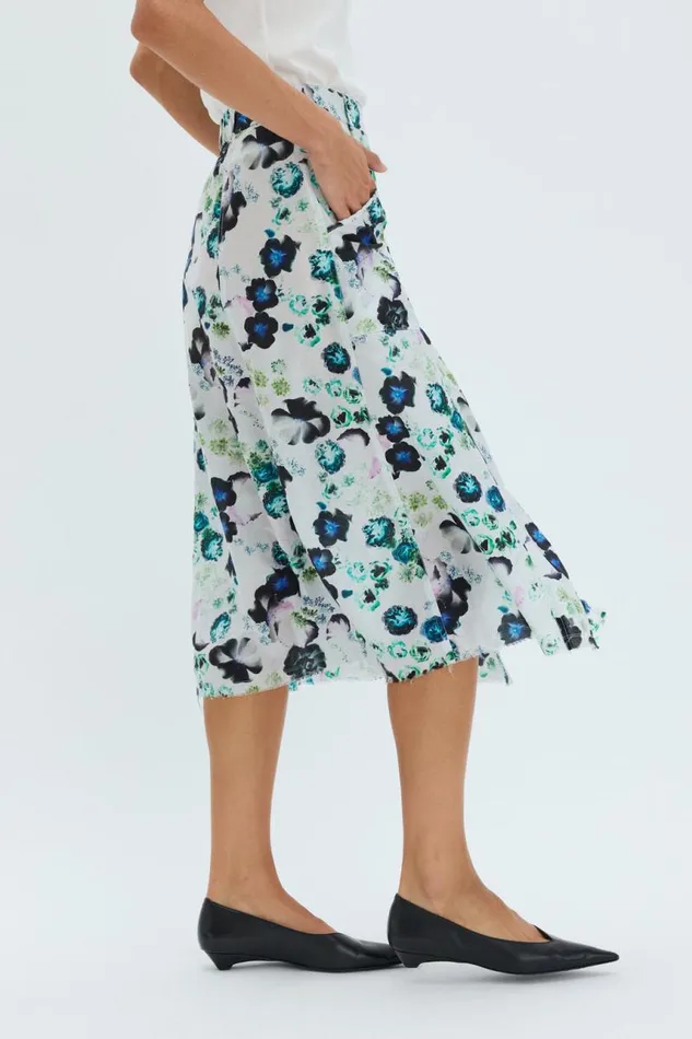 Raquel Allegra Bottoms Women Silk Voile White Floral Franklin Skirt
