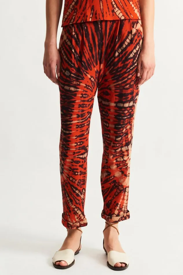 Raquel Allegra Bottoms Women Tomato And Navy Easy Cuff Pant