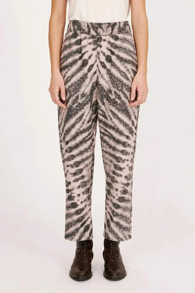 Raquel Allegra Bottoms Women Treatment Print Khaki and Charcoal Fez Pant