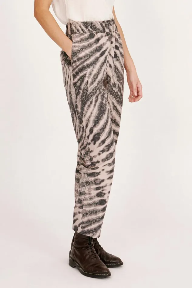 Raquel Allegra Bottoms Women Treatment Print Khaki and Charcoal Fez Pant