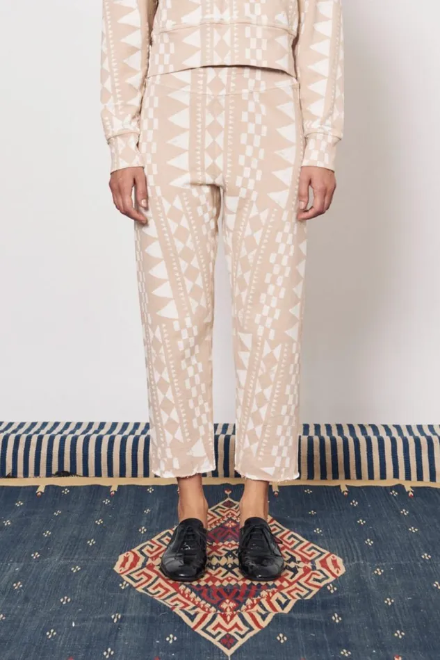Raquel Allegra Bottoms Women Tribal Geo Camel and Dirty White Cape Sweatpant