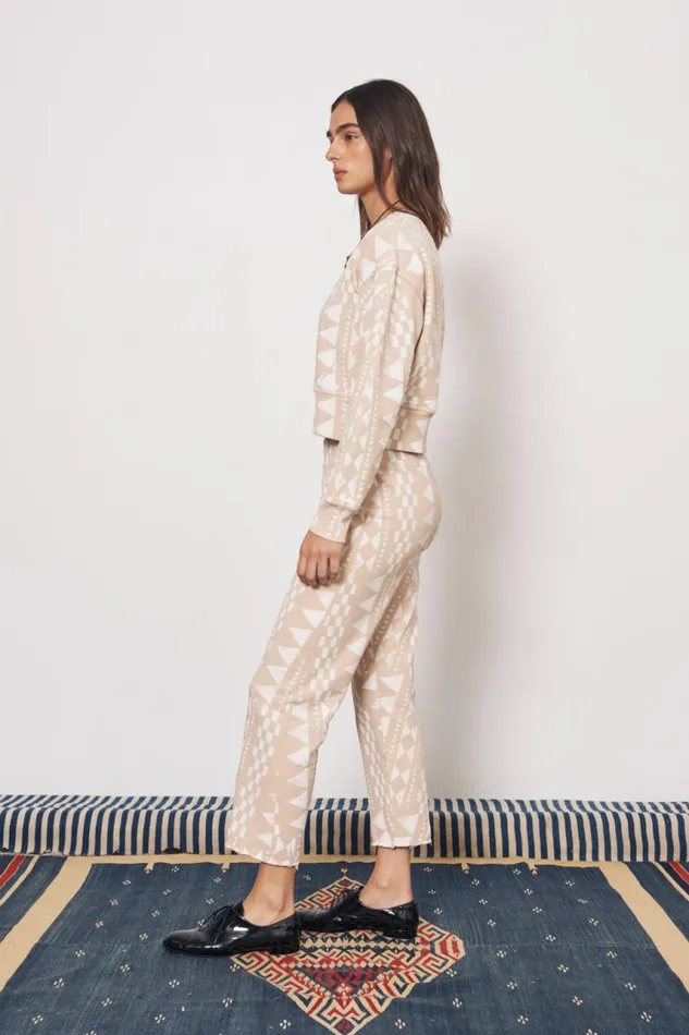 Raquel Allegra Bottoms Women Tribal Geo Camel and Dirty White Cape Sweatpant
