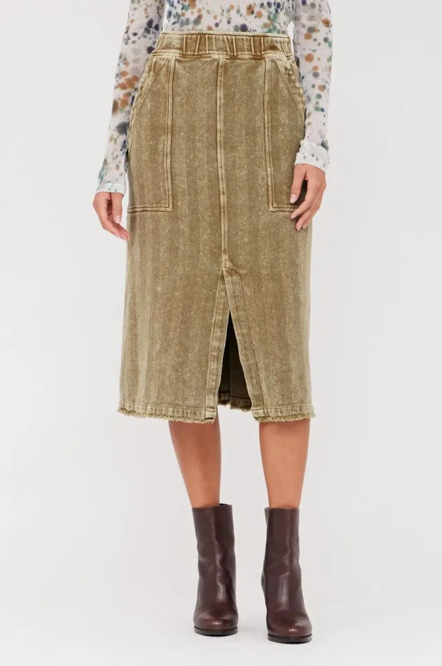 Raquel Allegra Bottoms Women Twill Gold Green Work Skirt
