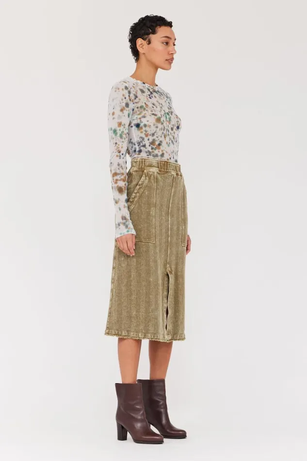 Raquel Allegra Bottoms Women Twill Gold Green Work Skirt