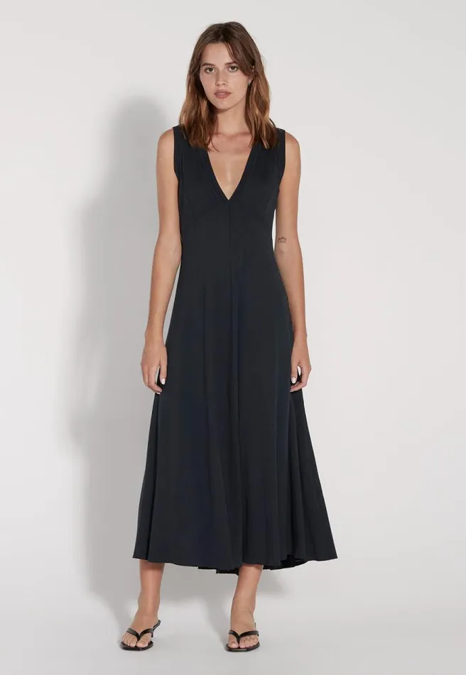 Raquel Allegra Dresses Women Black Baby Rib Sleeveless Nathalie Dress