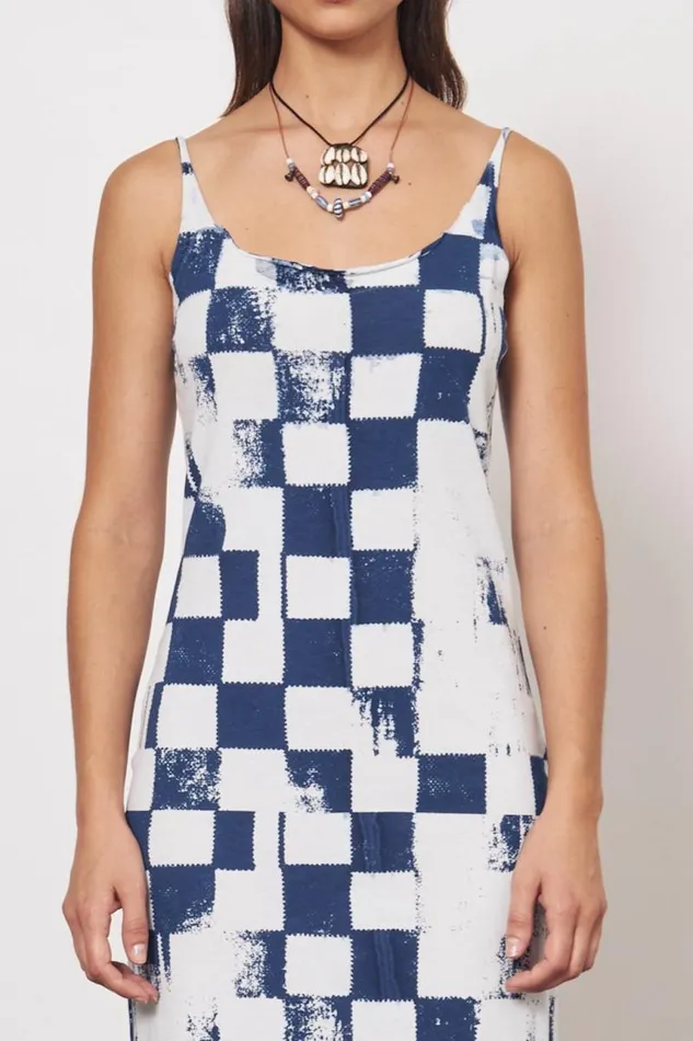 Raquel Allegra Dresses Women Check Ice Blue And Midnight Dakar Tank Dress