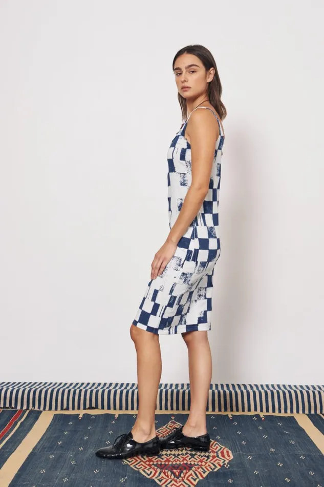Raquel Allegra Dresses Women Check Ice Blue And Midnight Dakar Tank Dress