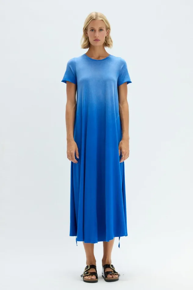 Raquel Allegra Dresses Women Faded Lapis Short Sleeve Drama Maxi