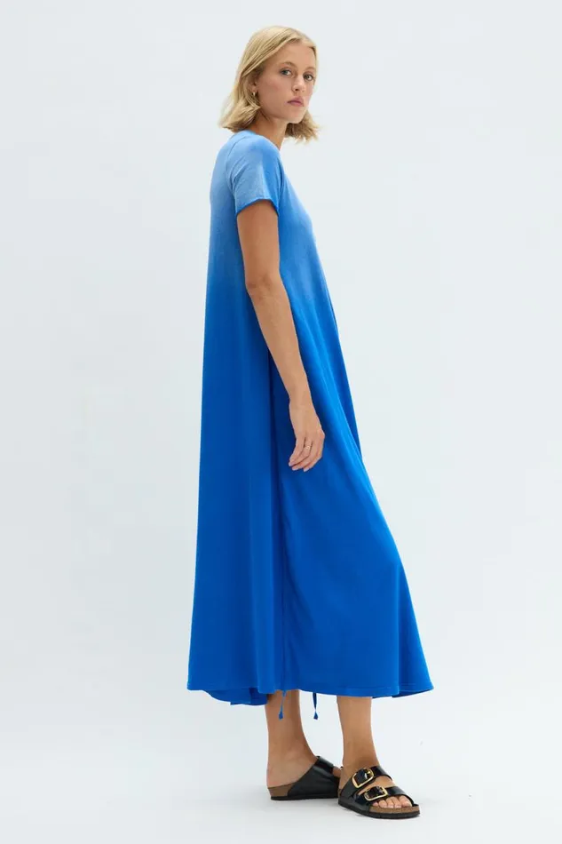 Raquel Allegra Dresses Women Faded Lapis Short Sleeve Drama Maxi