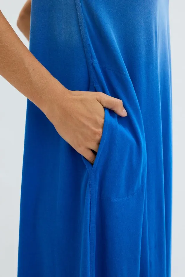 Raquel Allegra Dresses Women Faded Lapis Short Sleeve Drama Maxi