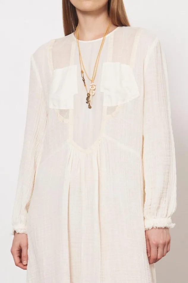 Raquel Allegra Dresses Women Gauze and Cotton Sateen Dirty White Malia Midi Dress