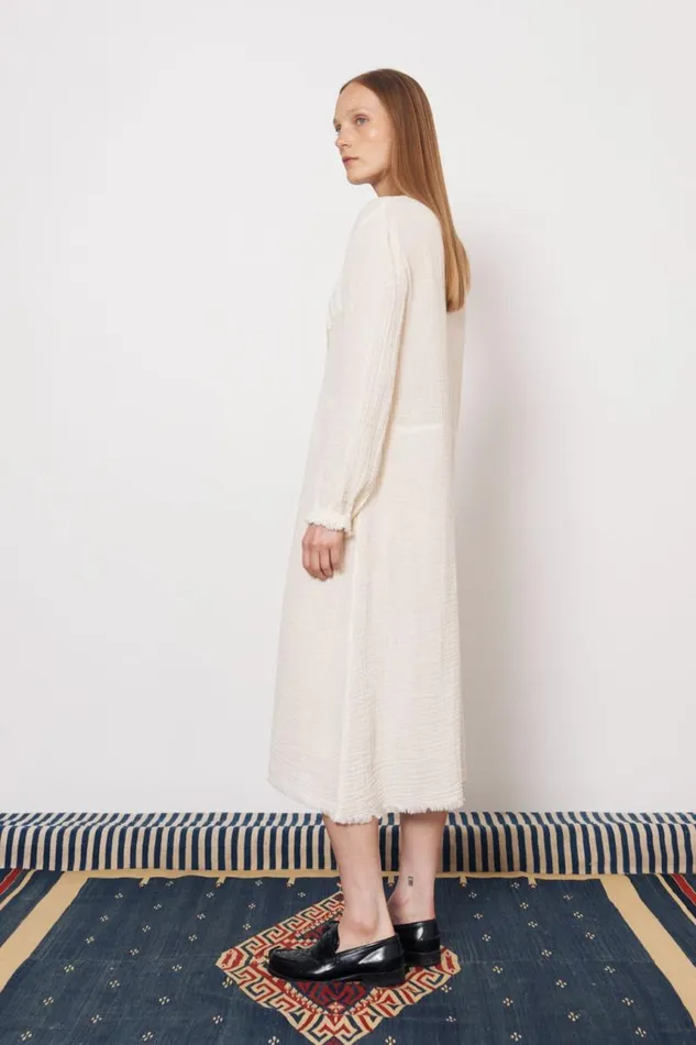 Raquel Allegra Dresses Women Gauze and Cotton Sateen Dirty White Malia Midi Dress